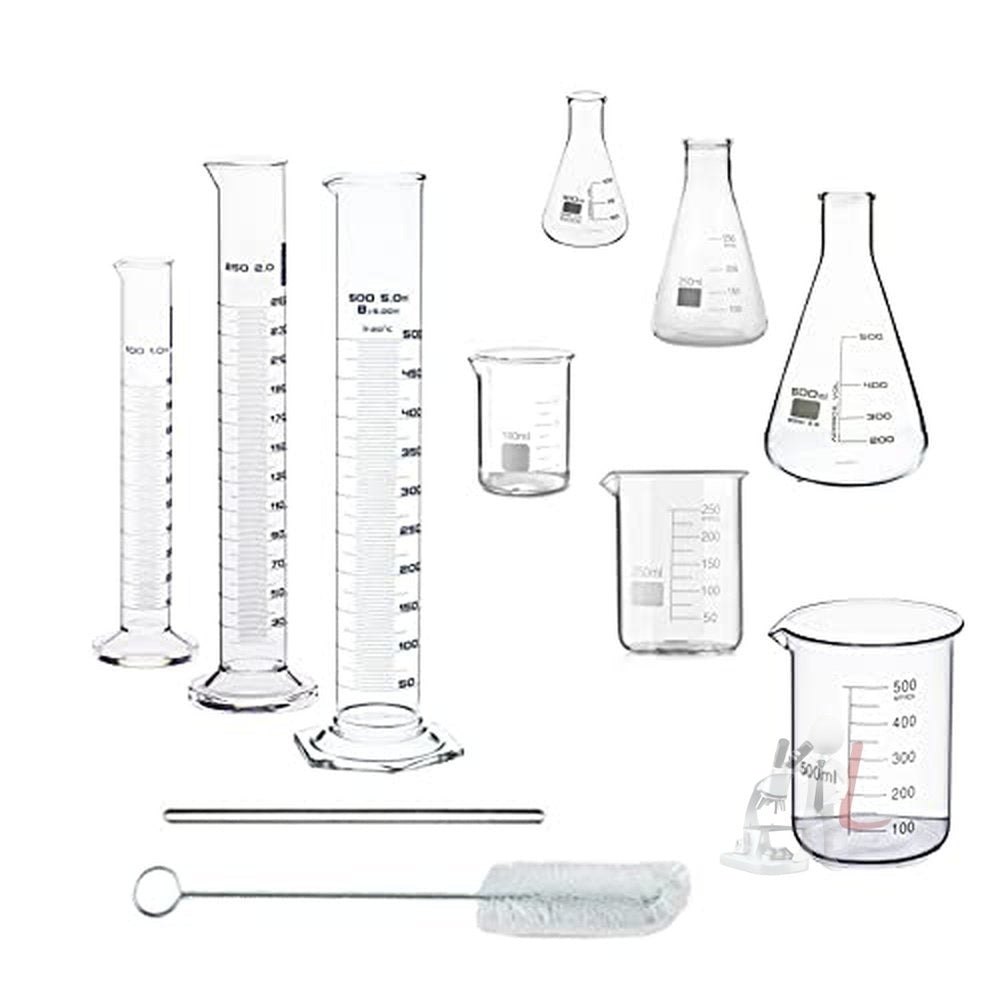 Beakers, Conical Flasks, and Measuring Cylinders (Glass/Plastic)